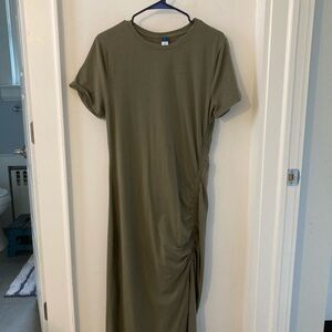 Old Navy Olive Midi Dress with Ruched Detail